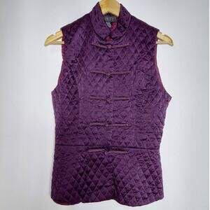 FINITY Silk Quilted Vest Purple Solid Sleeveless 100% Silk Women Size 6